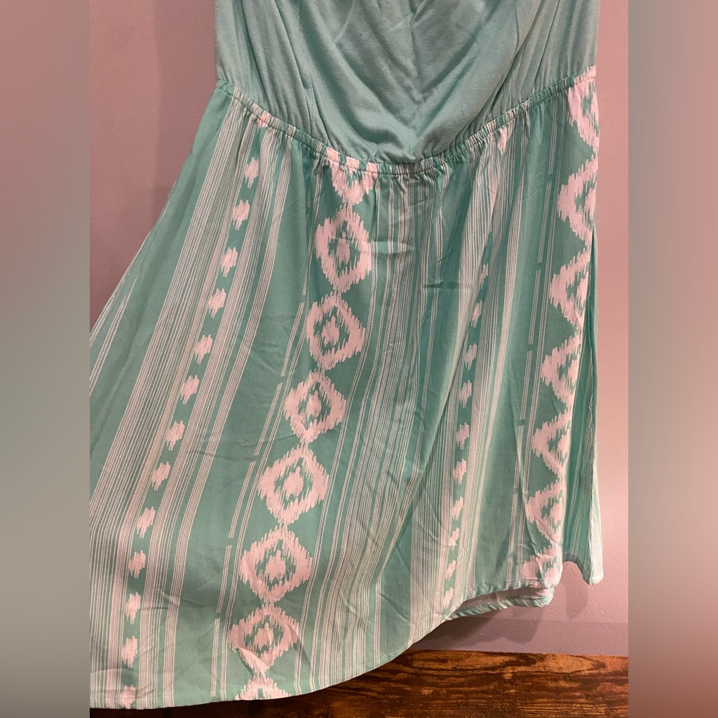 Nwt Lagaci Teal & White Strips & Pattern Swimsuit Bikini Cover Up Dress Size Med